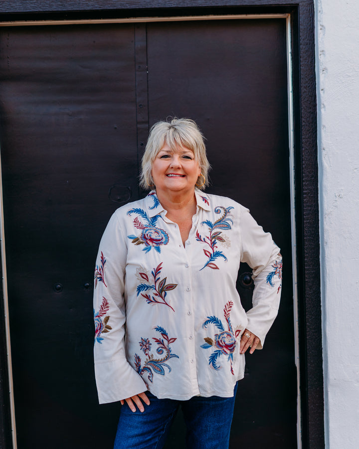Johnny Was: Vintage Button Down Shirt in Shell - The Vogue Boutique