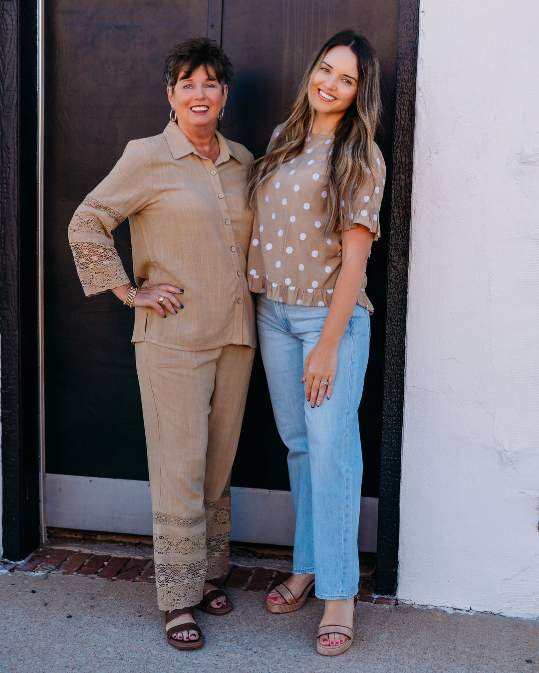 Multiples: Scoop Neck Ruffle Hi-Lo Button Top in Khaki (M26403TM) - The Vogue Boutique