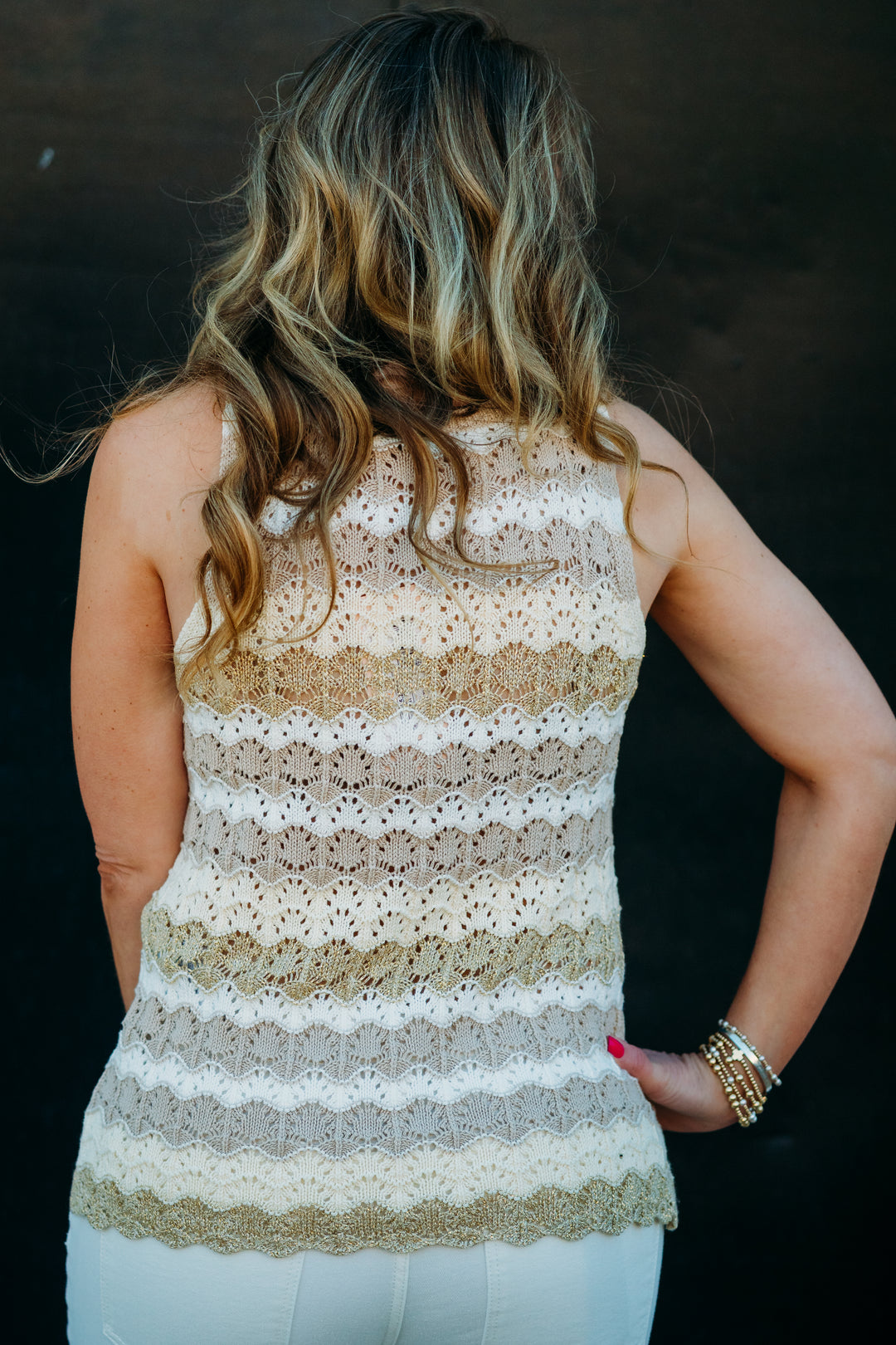 Esqualo: Ajour Knit Top in Stripe 27200 - The Vogue Boutique