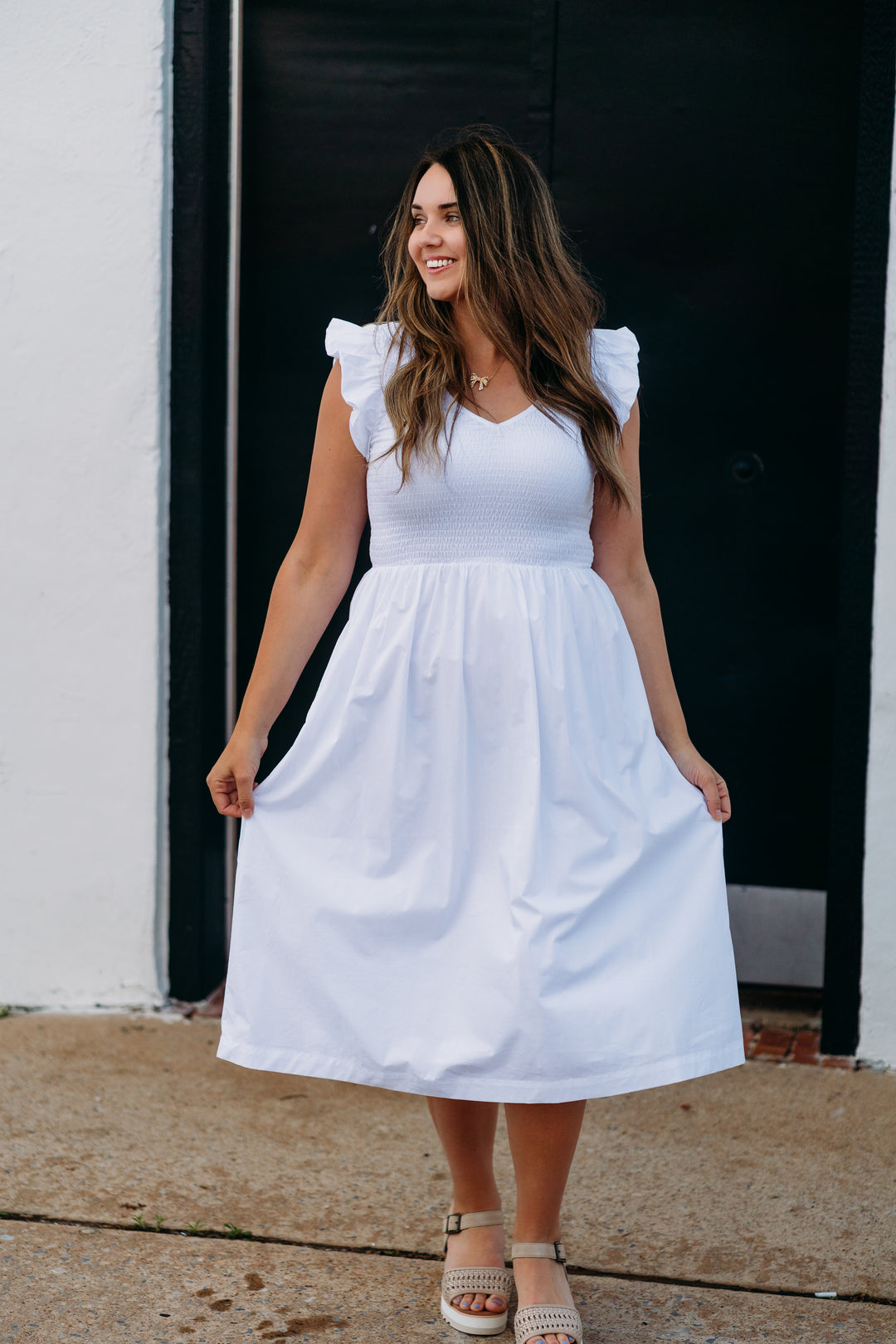 Steve Madden Women's Cotton Puff-Sleeve Midi Dress - White