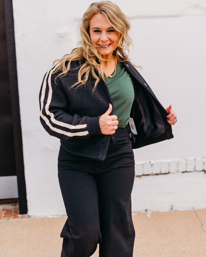 Esqualo: Black Jacket Bomber (37528) - The Vogue Boutique