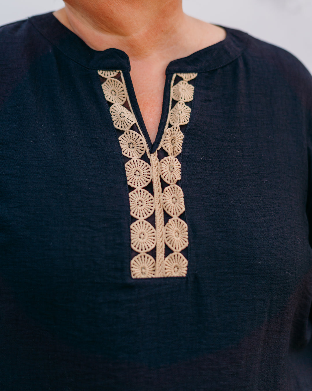 Multiples: (Natural Allure) 3/4 Sleeve Band Top W/ Lace in Black (M35305TM) - The Vogue Boutique