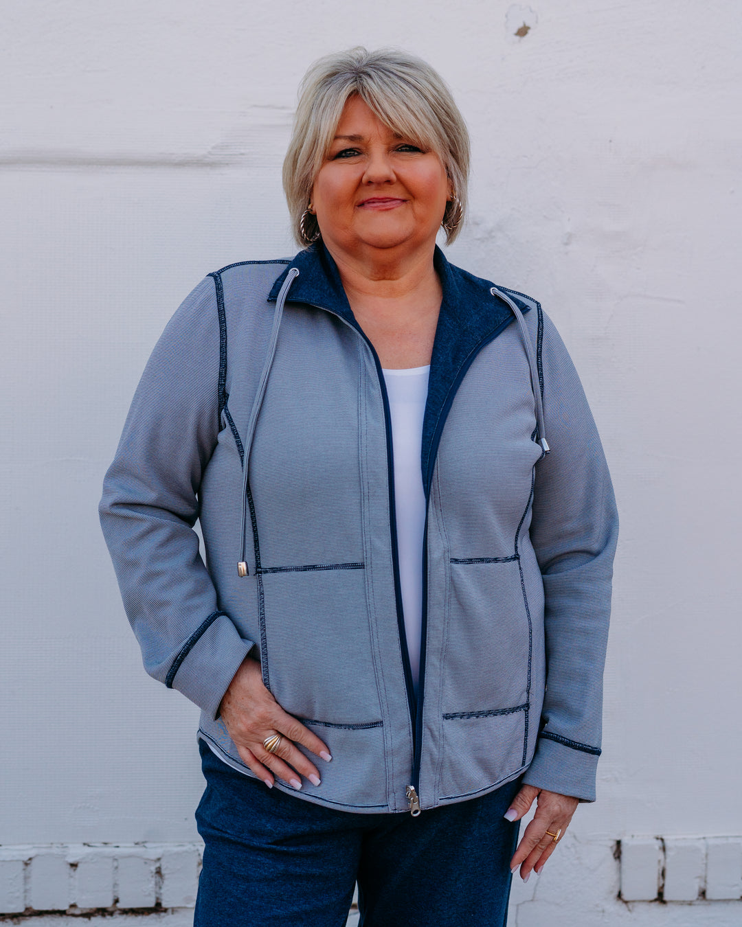 Multiples: Cuffed Long Sleeve Reversible Jacket (Spring Tide) (M16301JM) - The Vogue Boutique