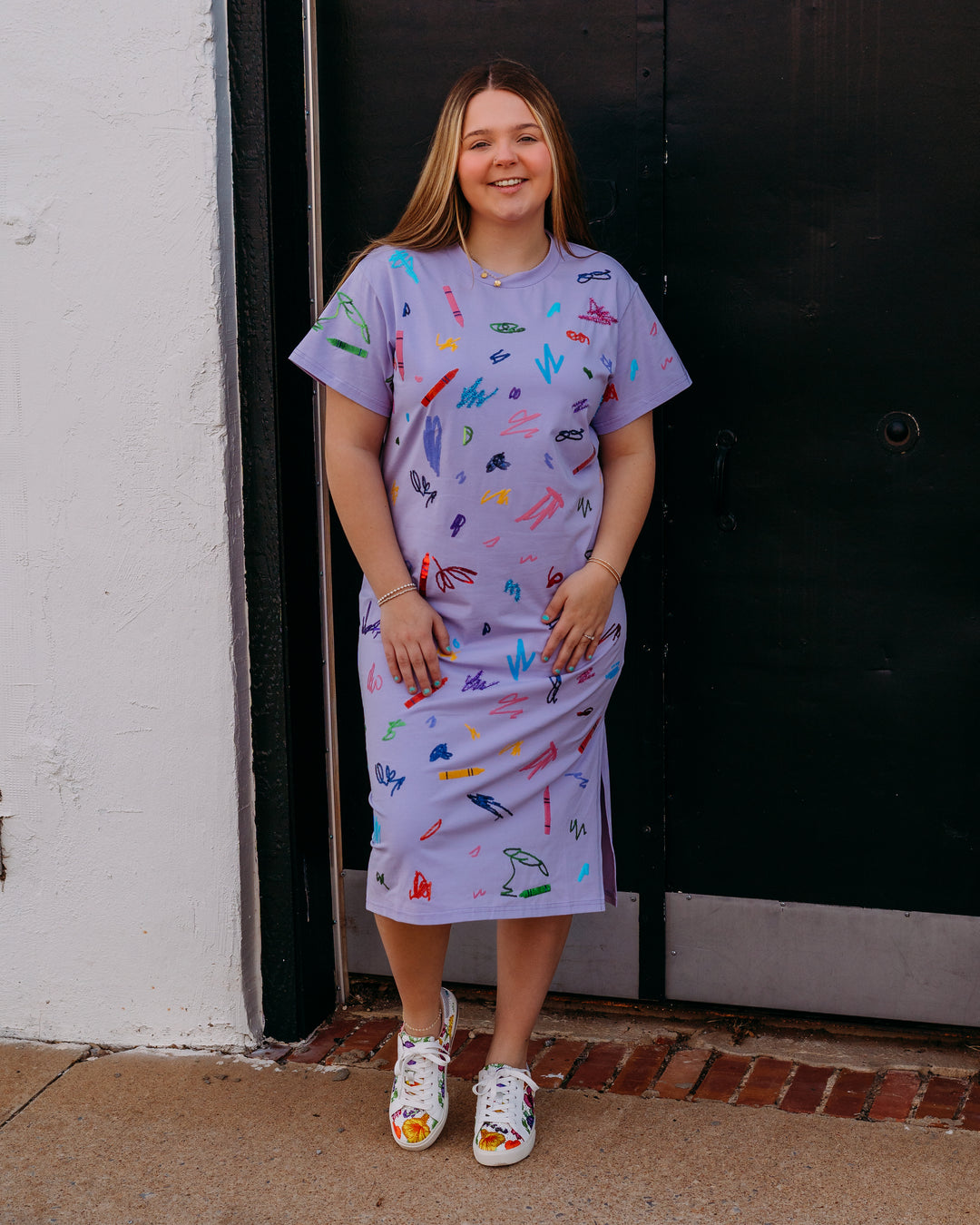 Queen Of Sparkles: Crayon Scribble Midi Tee Dress in Lavender
