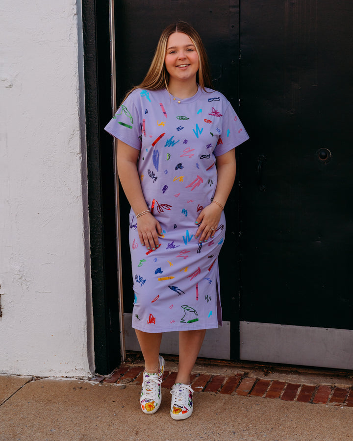 Queen Of Sparkles: Crayon Scribble Midi Tee Dress in Lavender