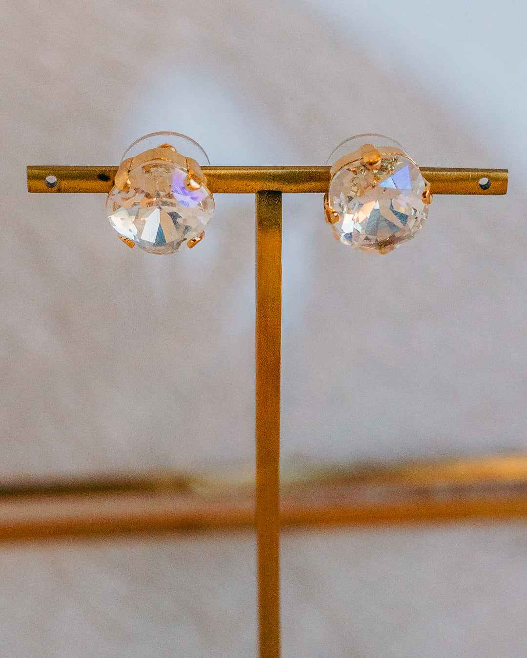 Mariana: Clear Round Large Stone Earrings in Gold - E-1326/4-001MOL-YG2 - The Vogue Boutique