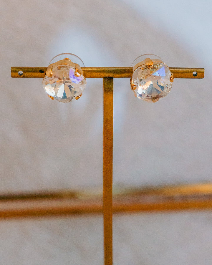 Mariana: Clear Round Large Stone Earrings in Gold - E-1326/4-001MOL-YG2 - The Vogue Boutique