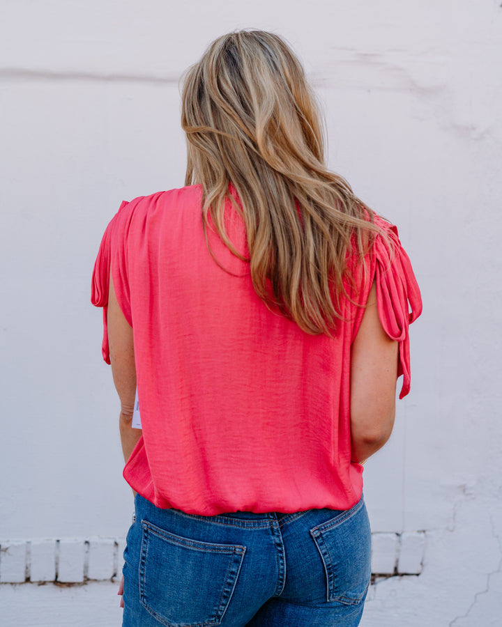 Liverpool: Dolman V Neck Woven Top W/ Ties in Perfect Pink (LM8K91PS3) - The Vogue Boutique