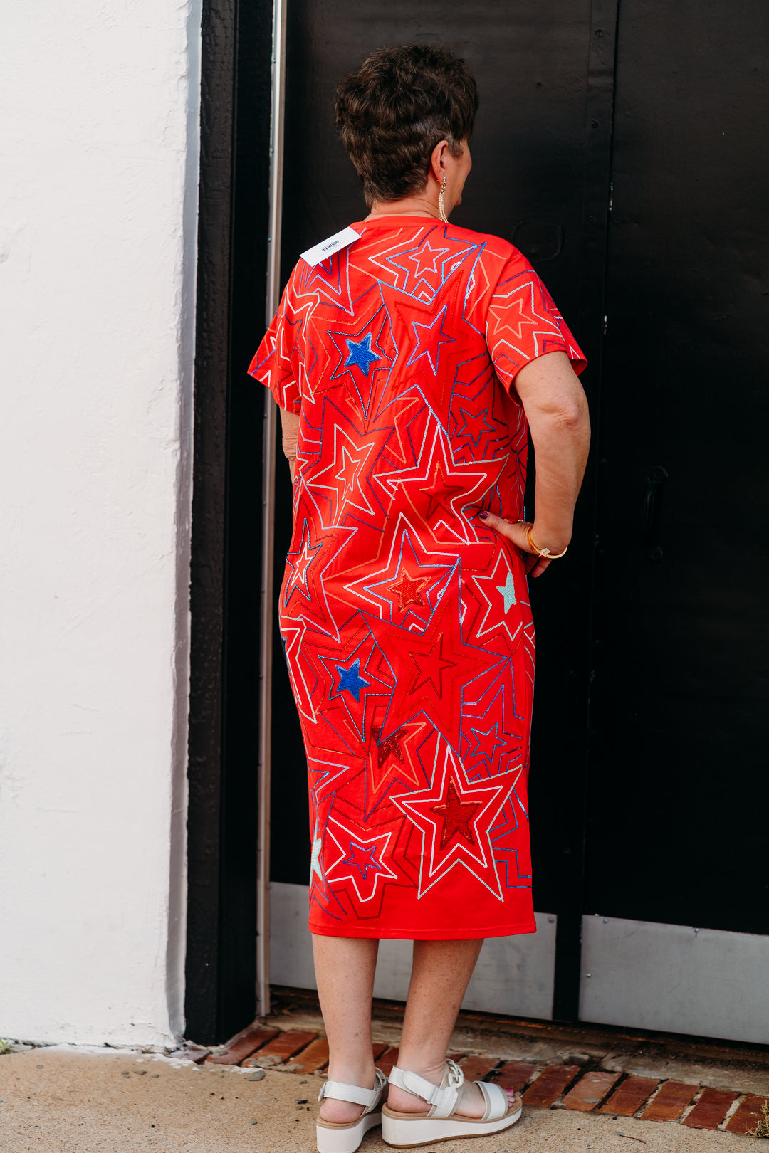 Queen Of Sparkles: Red, White, & Blue Groovy Star Midi Tee Dress