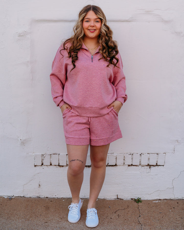 Varley: Hawley Half Zip Sweat in Rose Marl (VAR01461) - The Vogue Boutique