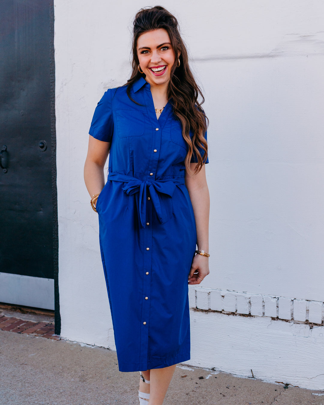 Joy Joy Pocket Midi Shirtdress Navy - Versatile & Elegant