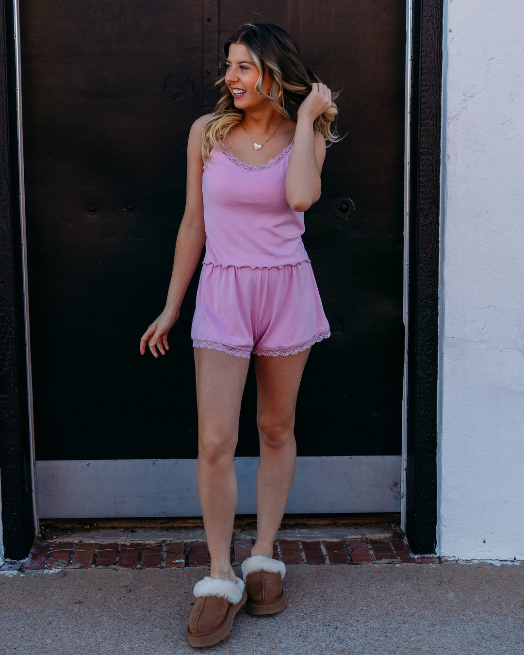 Z Supply: Amour Lace Trim Short in Pink Crush - The Vogue Boutique