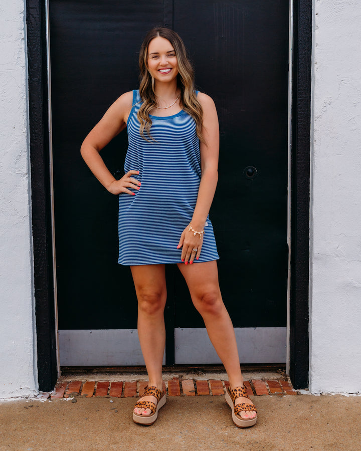 Z Supply: Mathis Striped Mini Dress in Vintage Indigo - The Vogue Boutique