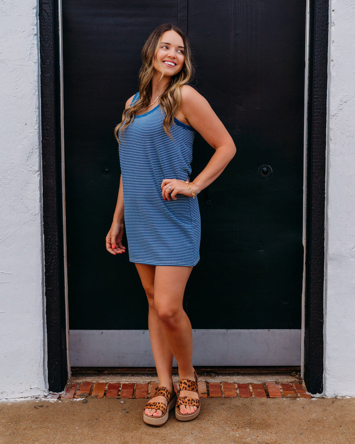 Z Supply: Mathis Striped Mini Dress in Vintage Indigo - The Vogue Boutique