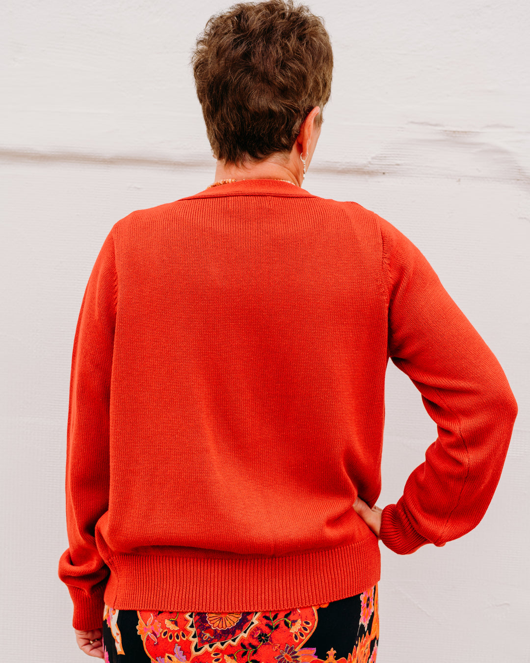 Karen Kane: V-Neck Cardigan Sweater in Tomato - The Vogue Boutique