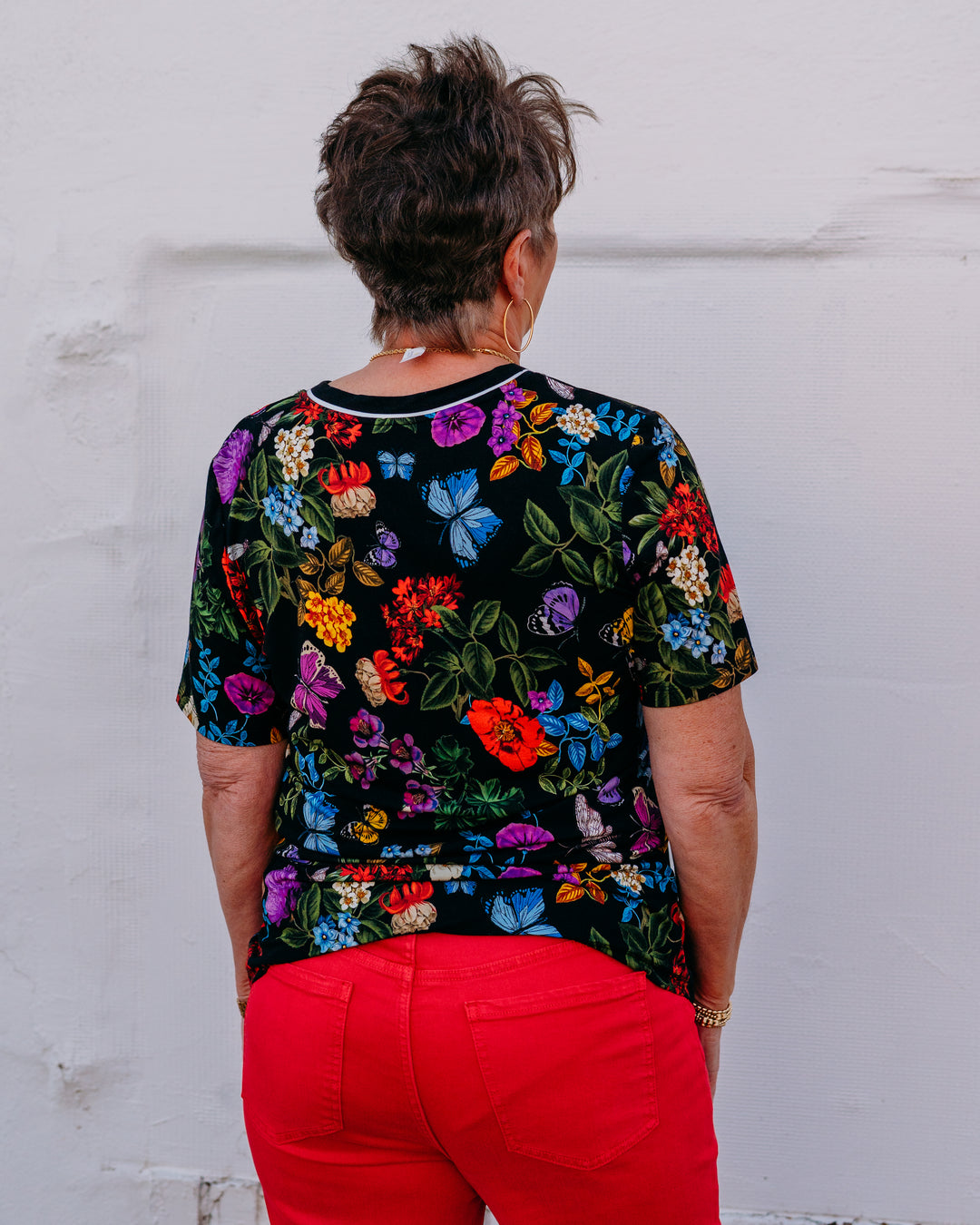 Johnny Was: The Janie Favorite Short Sleeve Henley Tee in Kahlan in Kahlani (T11626A) - The Vogue Boutique