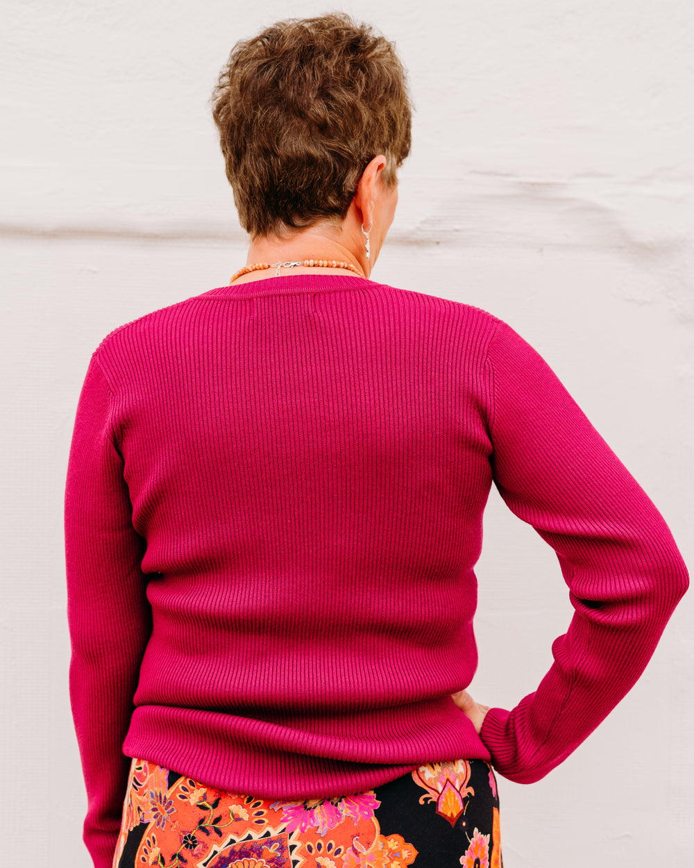 Karen Kane: Ribbed V-Neck Sweater in Magenta - The Vogue Boutique