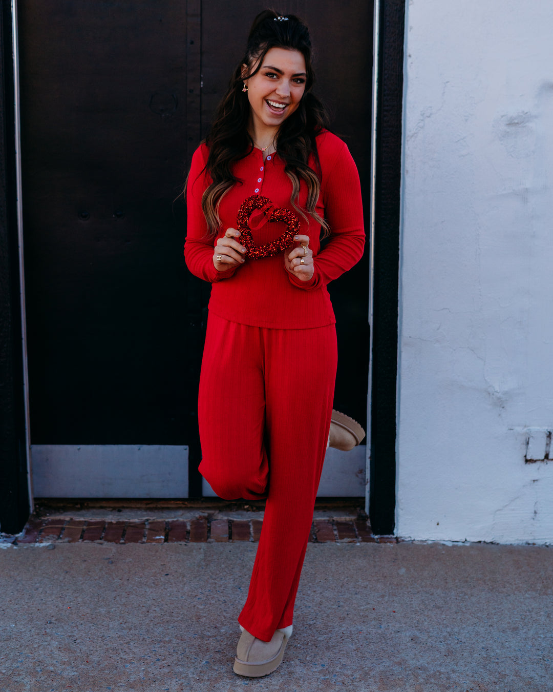 Z Supply: Holly Pointelle Long Sleeve Top in Festive Red - The Vogue Boutique