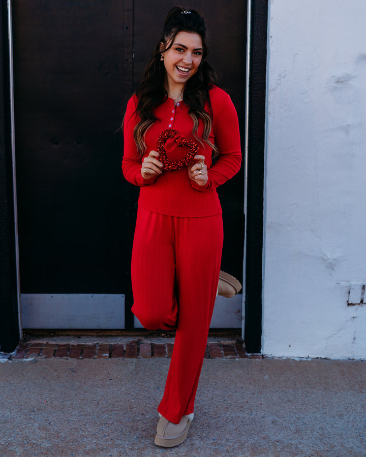 Z Supply: Holly Pointelle Long Sleeve Top in Festive Red - The Vogue Boutique