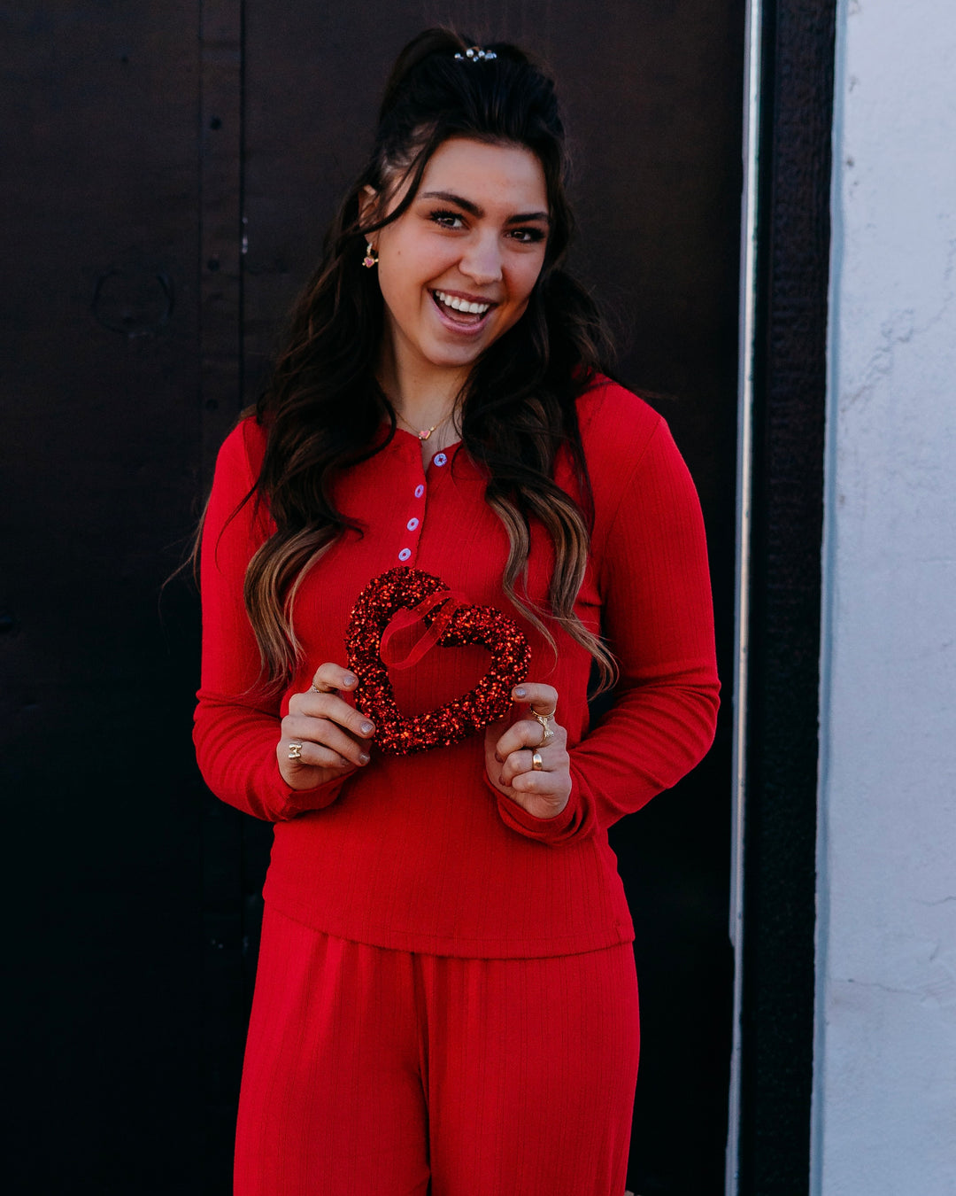 Z Supply: Holly Pointelle Long Sleeve Top in Festive Red - The Vogue Boutique