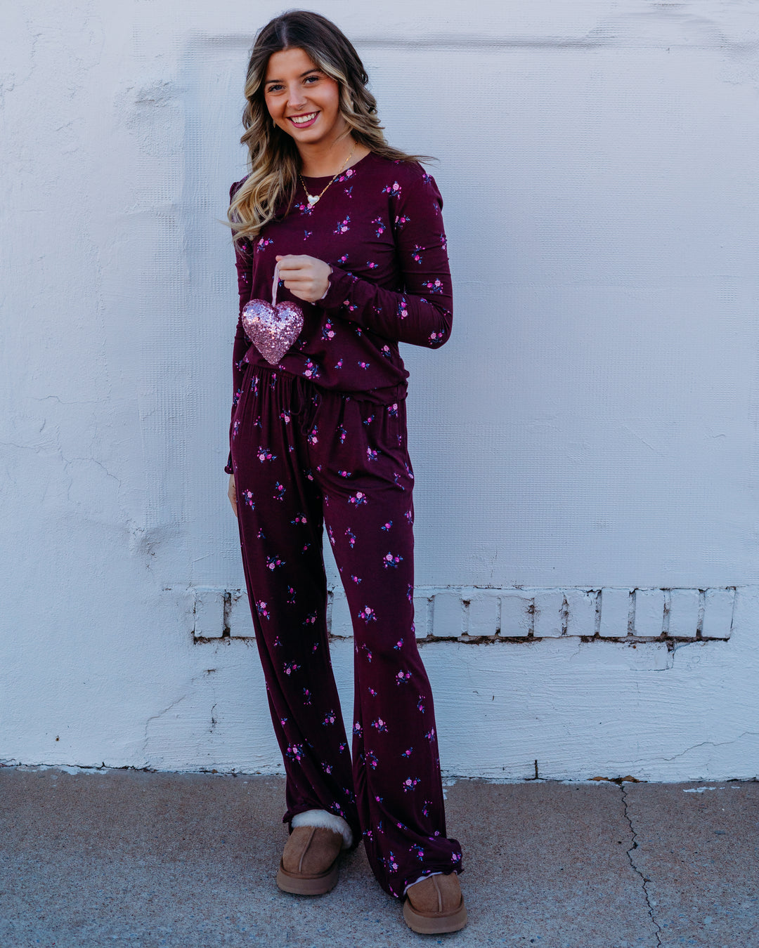 Z Supply: At Ease Ditsy Pant in Merlot - The Vogue Boutique