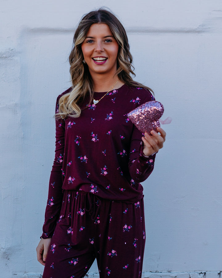 Z Supply: Bella Ditsy Long Sleeve Top in Merlot - The Vogue Boutique