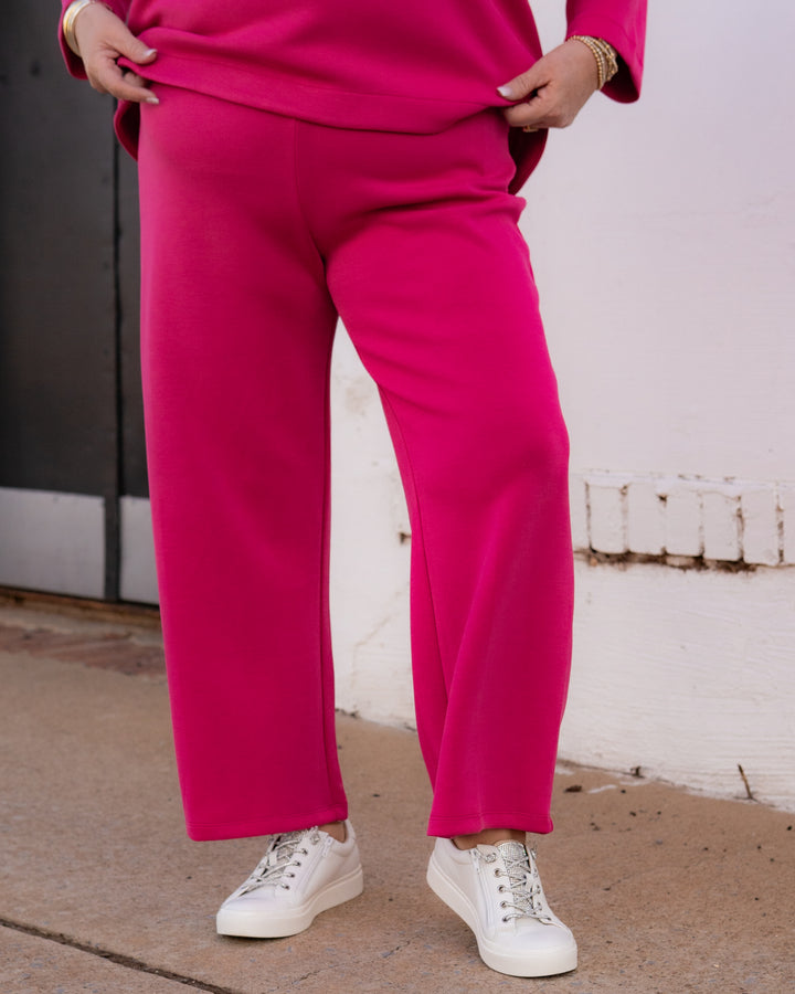 Multiples: Wide Band Wide Leg Cropped Pant (Candy Pink) (M16722PM) - The Vogue Boutique