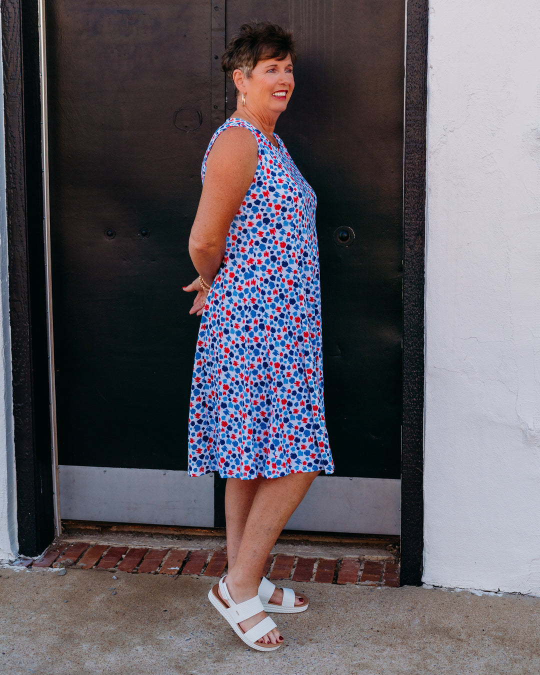 Multiples: Multi-Panel Scoop Neck Tank Dress in Multi (M26104DM) - The Vogue Boutique