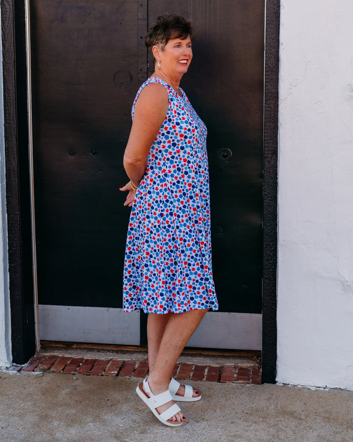 Multiples: Multi-Panel Scoop Neck Tank Dress in Multi (M26104DM) - The Vogue Boutique