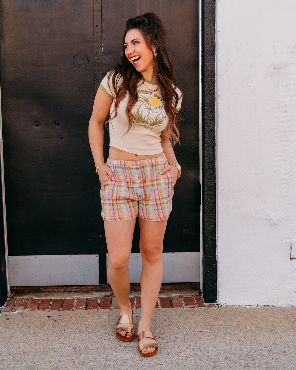 Billabong: Sweet Check Short Yd in Party Pink (BL000777W) - The Vogue Boutique