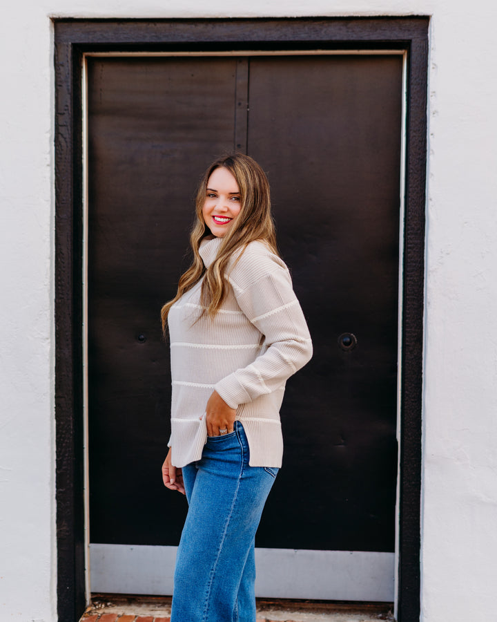 Varley: Hamish Stitch Knit Sweater in Silver Birch - The Vogue Boutique