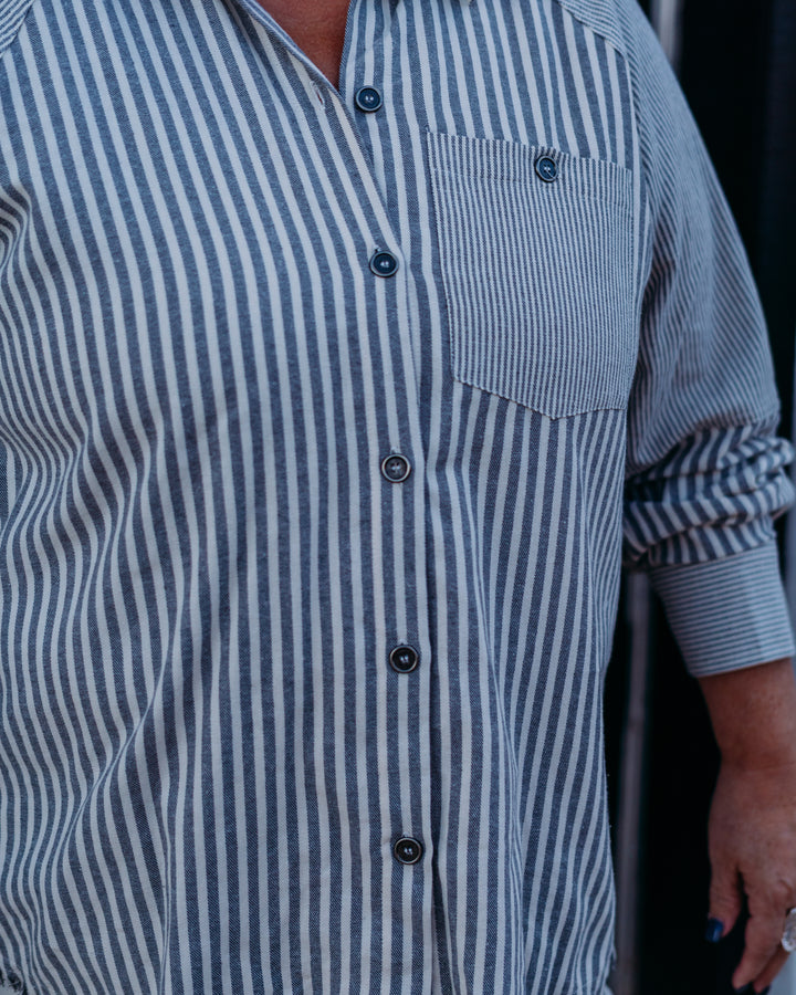 Multiples: Cuffed Raglan Striped Flannel Shirt M45506BM - The Vogue Boutique