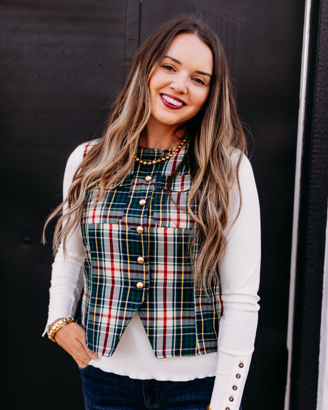 Ivy Jane: Tartan Plaid Vest in Hunter (130274)