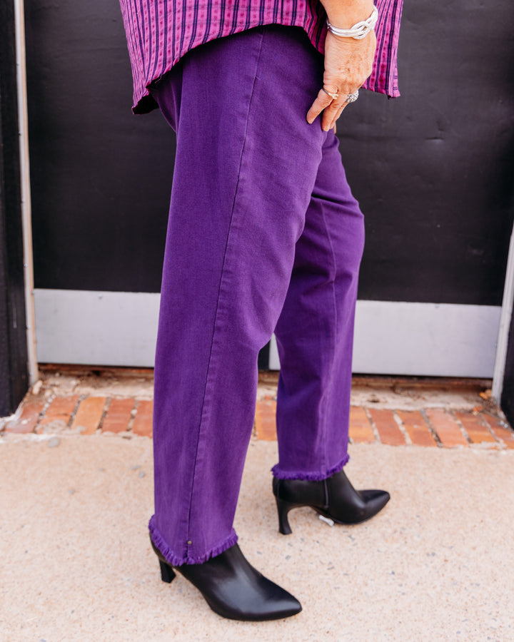 Multiple: Woven Fringe Hem Ankle Pant in Eggplant (M35714PM)