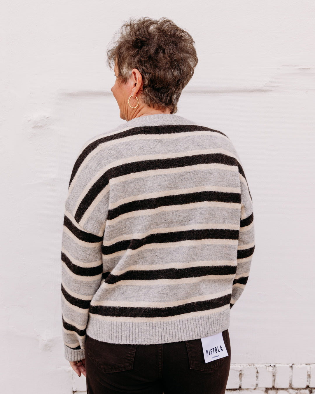 Thread & Supply: Montgomery Sweater in Grey Brown Stripe (T7236SWTS)