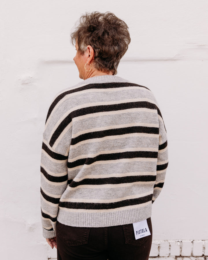 Thread & Supply: Montgomery Sweater in Grey Brown Stripe (T7236SWTS)