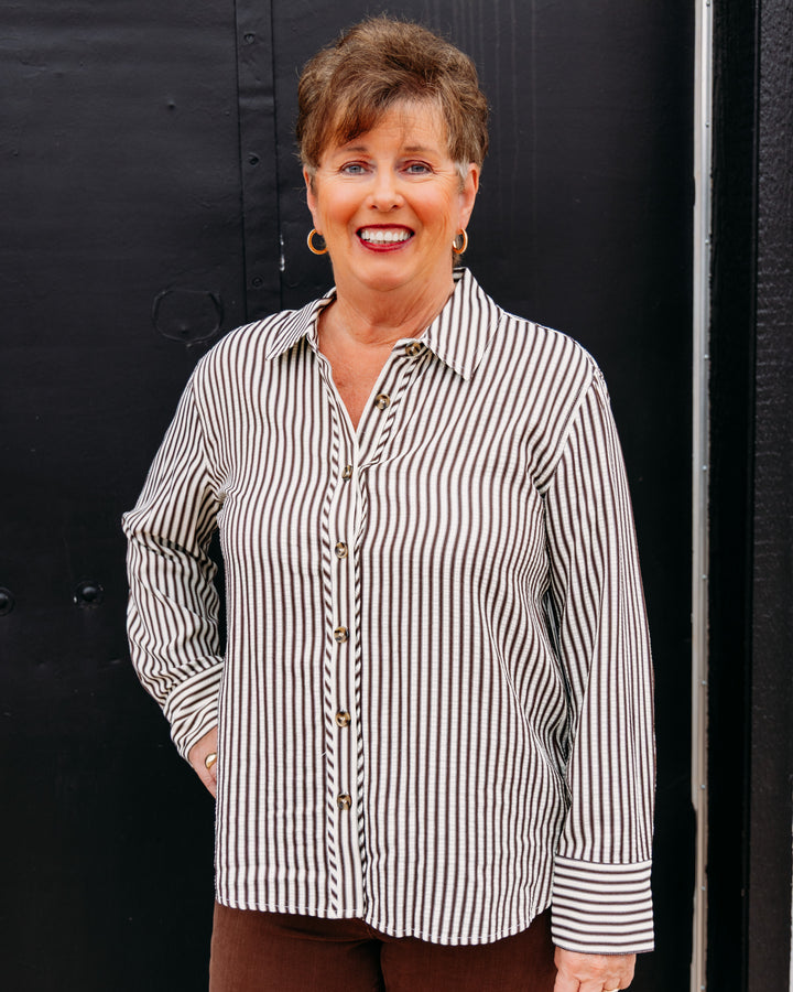 Multiples: Cuff Stripe Long Sleeve in Dark brown (M46611BM)