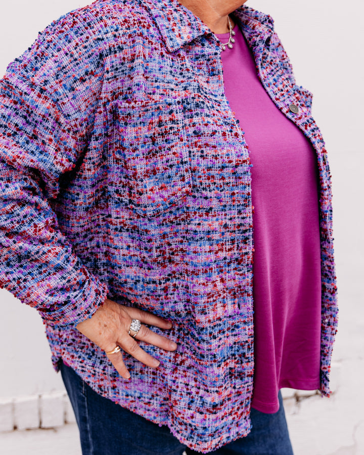 Multiples: Knit Cuffed Long  Shirt in Multi (M46512BM)