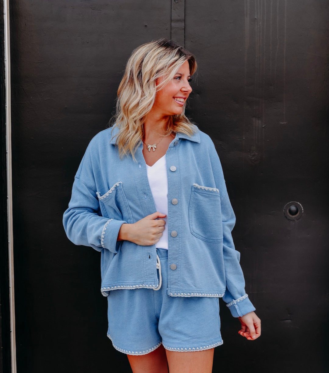Z Supply: All Day Crop Whipstitch Jacket in Santorini Indigo (ZJ261234)