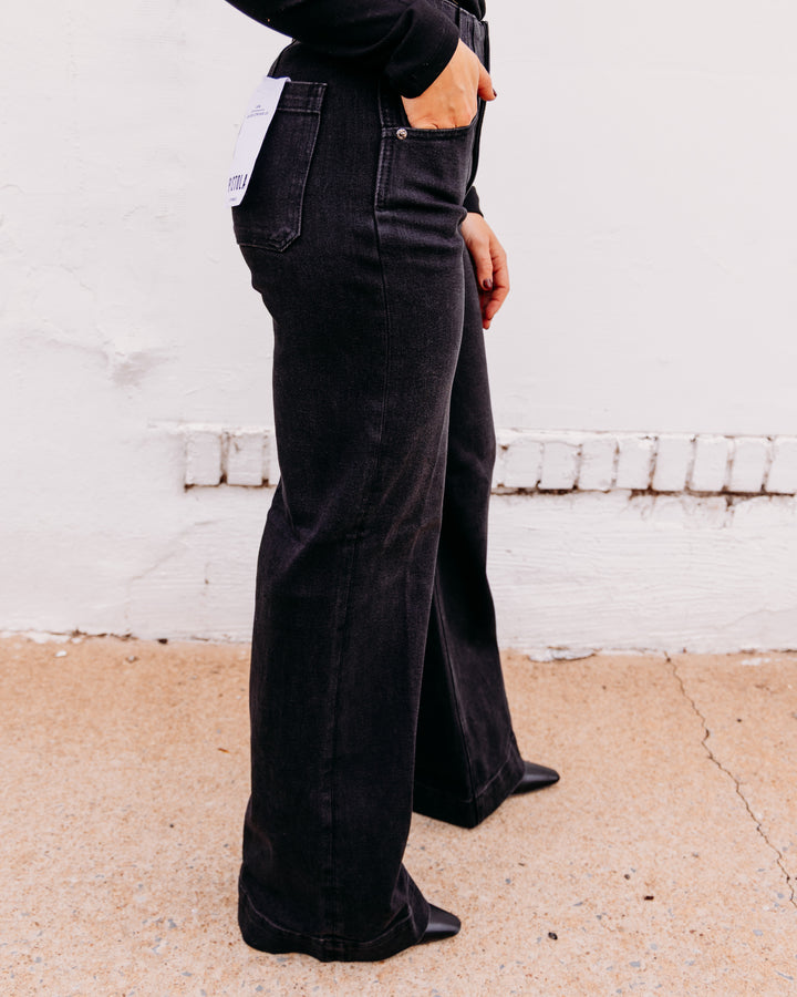 Pistola: Lana Double Button High Rise Ultra Wide Leg in Jetset  (P00016056)