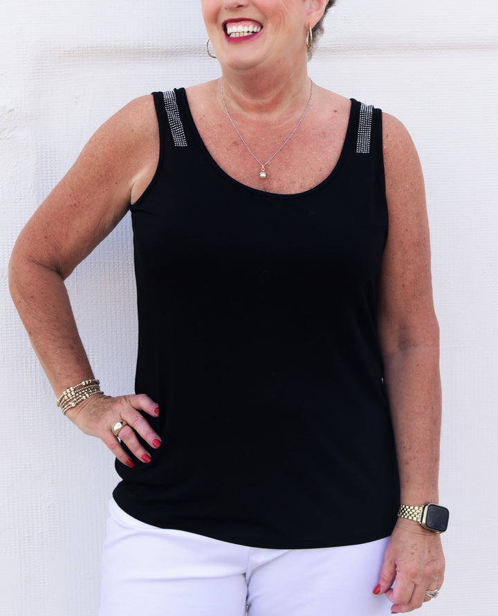 Joseph Ribkoff:Jersey Straight Fit Sleeveless Top in Black (252132)