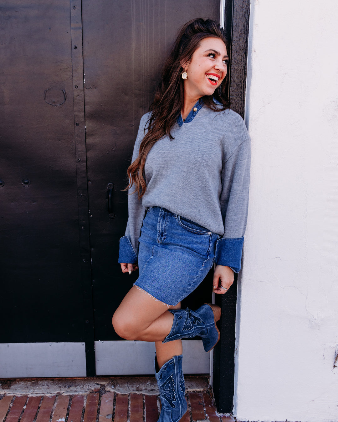 Elan: Long Sleeve Sweater Top in Grey (SW11713)