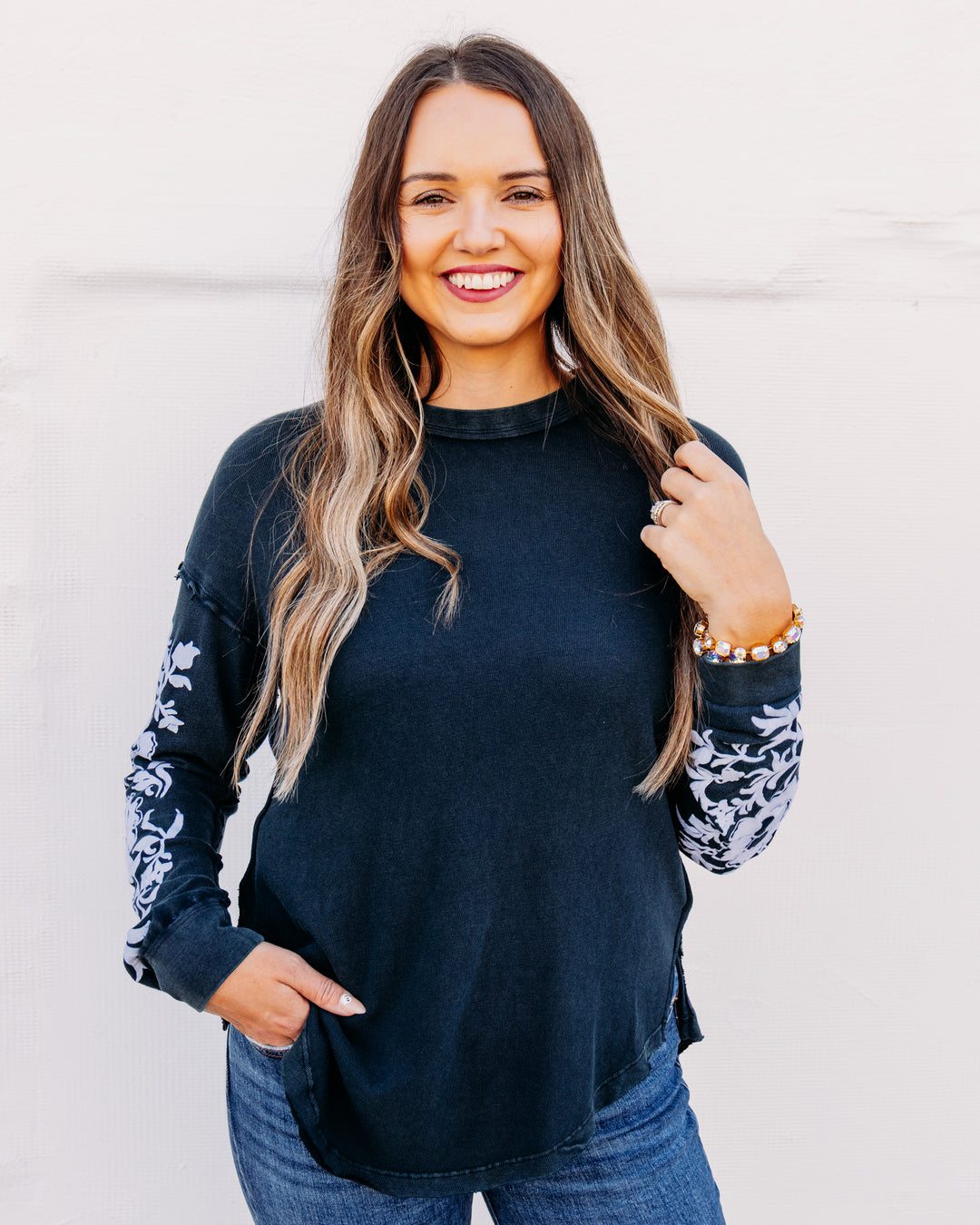 Free People: FLORA LONG SLEEVE in Black Combo (FP-OB2638776-0010)