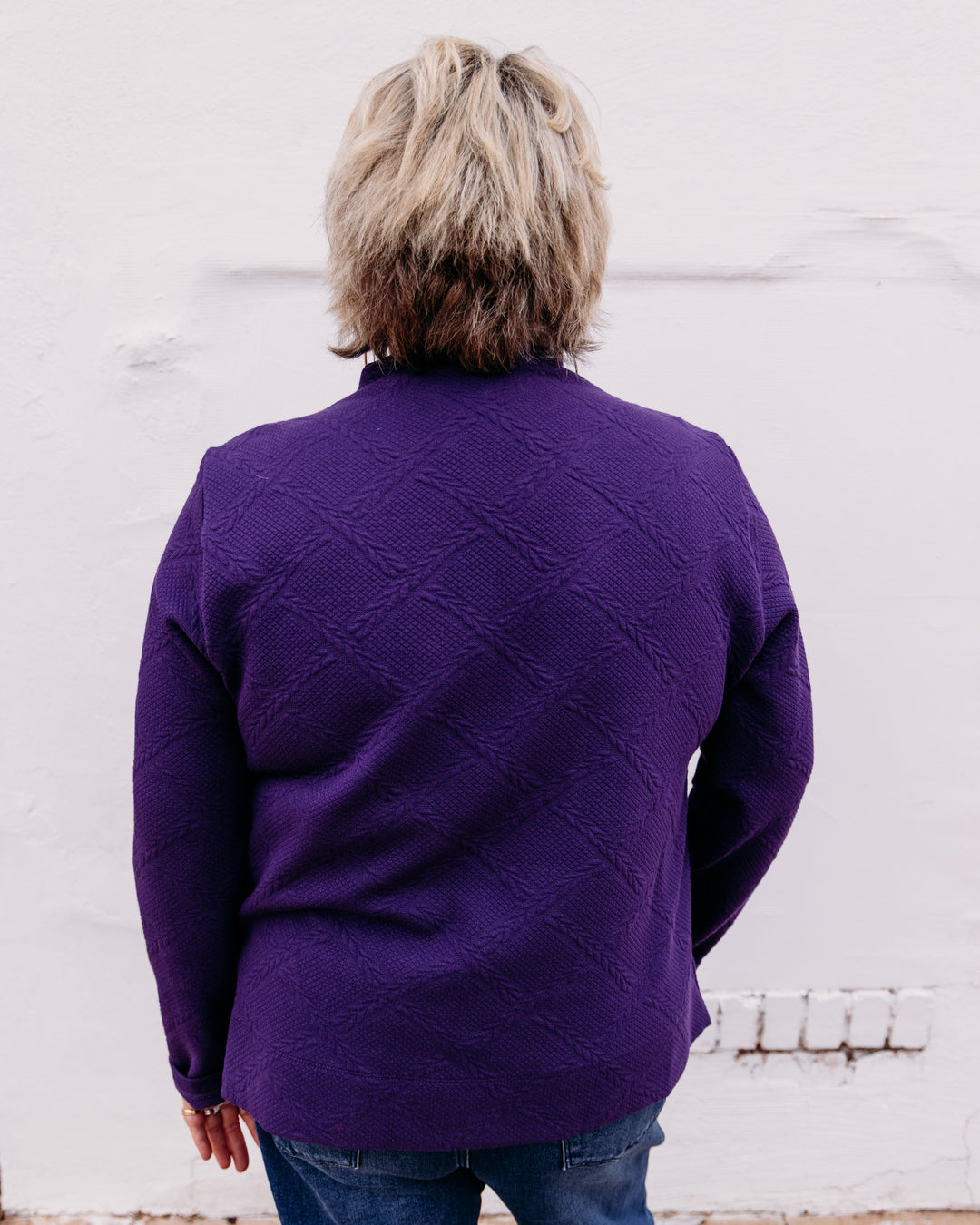 Multiples: Funnel Neck Top With Shoulder Zipper in Eggplant (M46504TM)