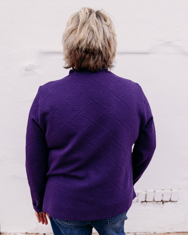 Multiples: Funnel Neck Top With Shoulder Zipper in Eggplant (M46504TM)