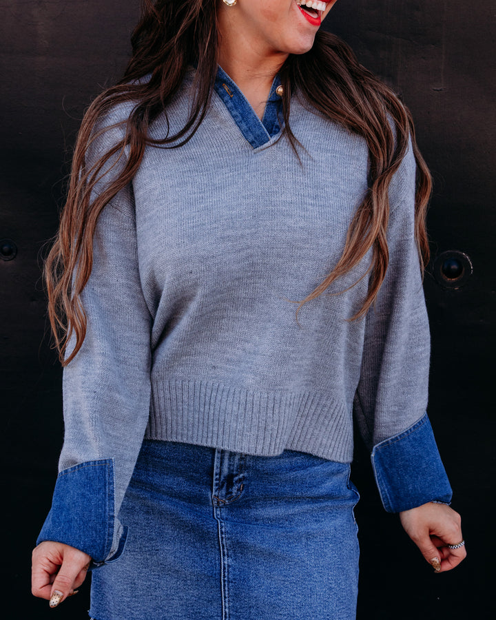 Elan: Long Sleeve Sweater Top in Grey (SW11713)