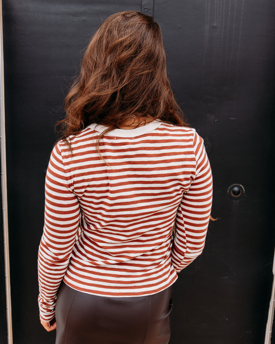 Z Supply: Junie Long Sleeve Stripe Slub Tee in Dark Rosewood (ZT264764)