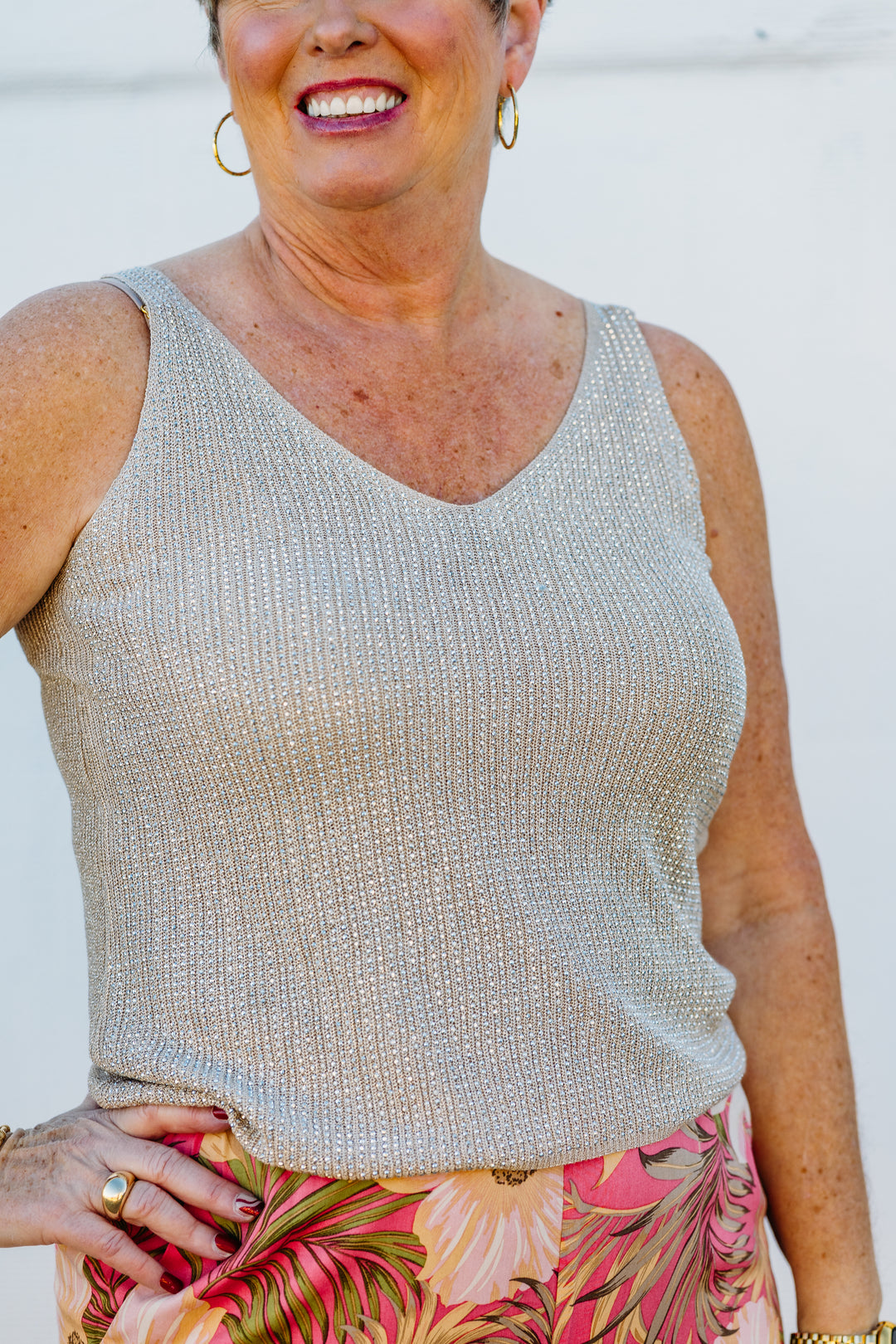 Joseph Ribkoff: Metallic Knitted Camisole with Rhinestones - 252915 - The Vogue Boutique