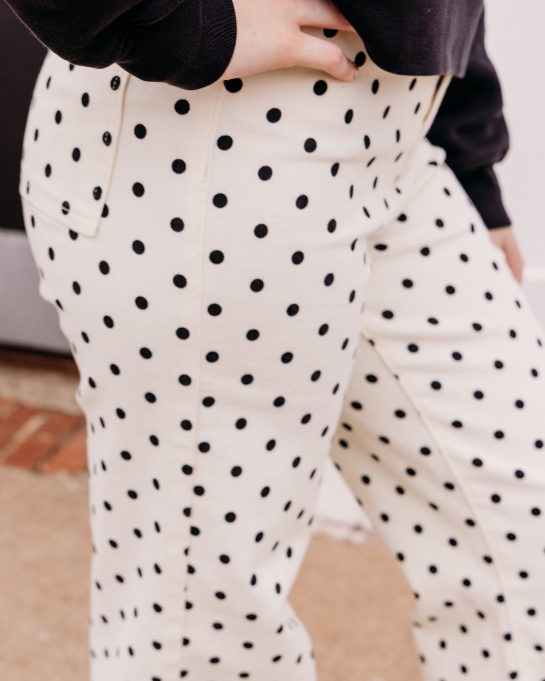 Poppy & Pine: Mini Polka Dot Stretchy Ivory Denim
