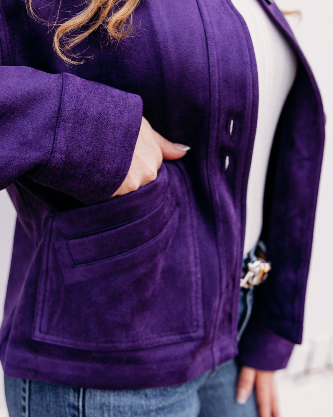 Multiples: Button Front Jacket in Eggplant (M46502JM)